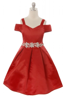 Girls Dress Style - 400 Elegant Off Shoulder Satin Dress with Beautiful Waist Details in Choice of C